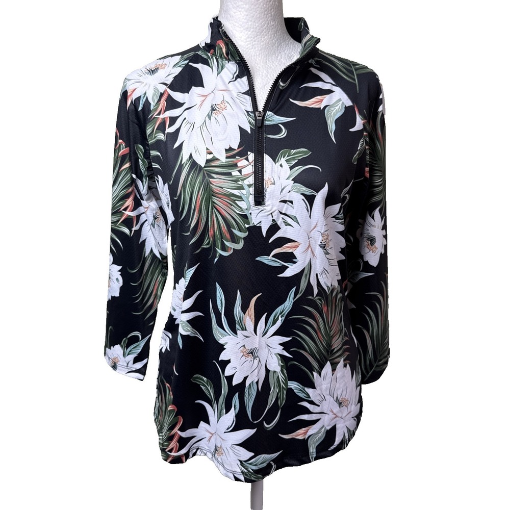 WOWENY Floral Quarter Zip Rash Guard NWT UPF‎ 50+ Tropical Swim Shirt Size XS